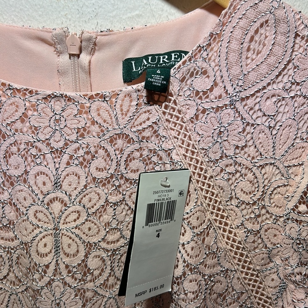 Lauren Ralph Lauren Lace Pink/Black Drop-Waist Dress Size 4 NWT - Picture 11 of 11
